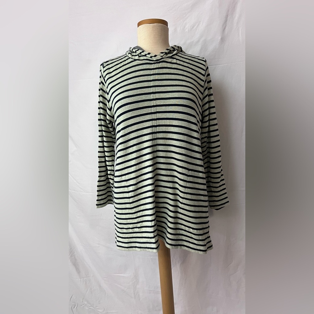 J. Jill Striped Hooded Long Sleeve sweater in Mint and Black size M